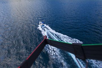 Parasailing on the sea aerial view