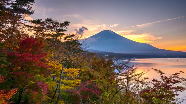 Mt. Fuji, Japan dusk time lapse during autumn.