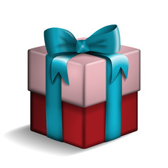 Vector illustation of a red and rose gift box with blue ribbon.