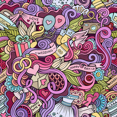 Cartoon doodles wedding seamless pattern
