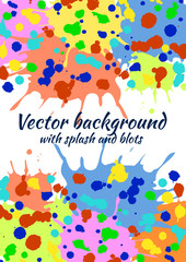 Vector watercolor background with colorful ink blots, splash and brush strokes. Colorful creative artistic template for card, layout, cover. Rainbow colors