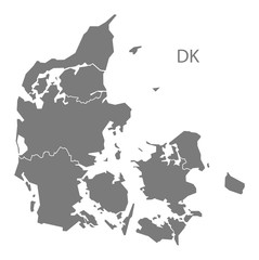 Denmark regions Map grey