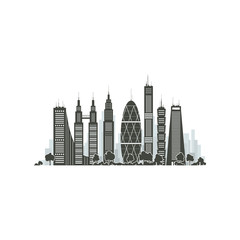 Modern Big City with Buildings and Skyscraper Isolated on White Background , Architecture Megapolis, City Financial Center, Vector Illustration