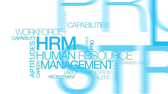 Human resource management HRM tag cloud words HR text human resources white background animation