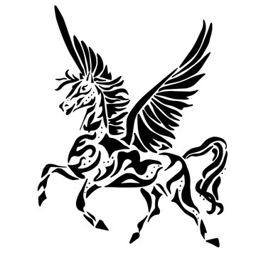 pegasus for coloring or tattoo isolated on white background