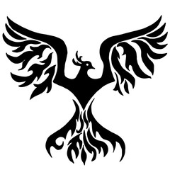 Magic bird. Phoenix for coloring or tattoo