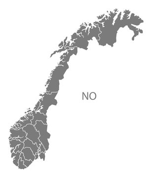 Norway counties Map grey