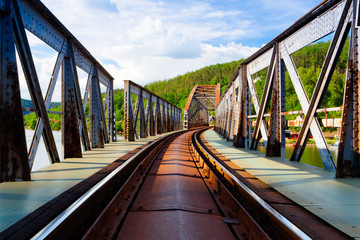 Single track railway bridge over the Vltava river - HDR Image