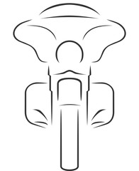 Classic heavy cruise motorcycle with windshield front view line art style contour isolated