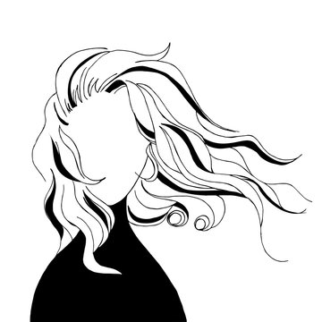 recommend clip art: Abstract women long hair line art illustration in black and white color