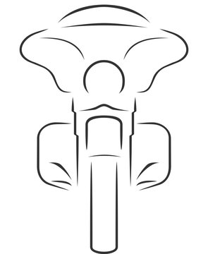recommend clip art: Classic heavy cruise motorcycle with windshield front view line art style contour isolated
