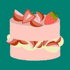 Vector illustration of delicious strawberry cake