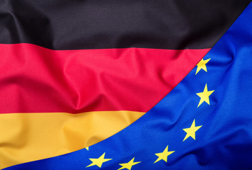 Flags of the Germany and the European Union. Germany Flag and EU Flag. World flag money concept.