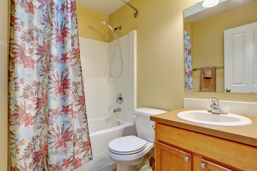 Bathroom interior white  bath tub, toilet and sink.