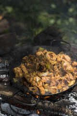 Cooked chicken meat with vegetables