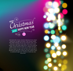 Merry Christmas Background with bokeh lights.