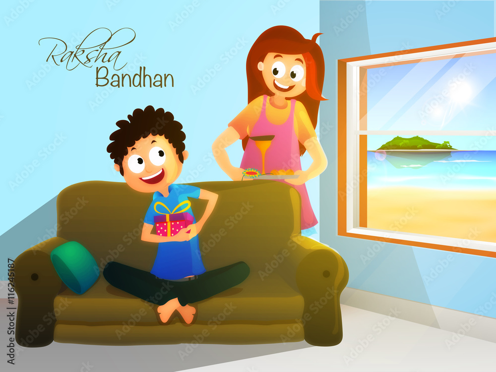 Sticker Cute kids for Raksha Bandhan celebration.