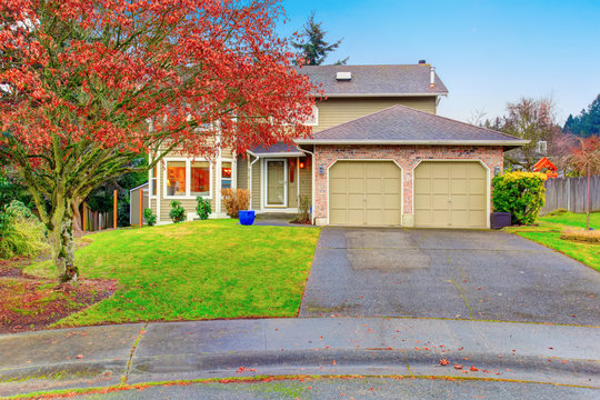 Classic American Two Story House With Brick Trim