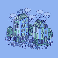 Fototapeta premium Cartoon Houses set. Colorful Vector image. 