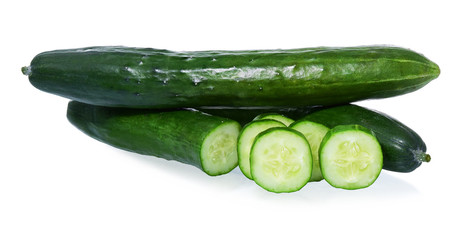 Cucumber and slices isolated over white background