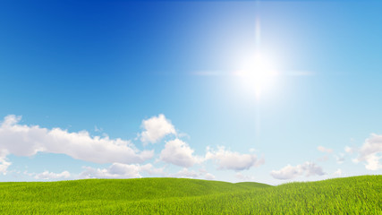 Obraz na płótnie Canvas landscape green grass blue sky 3d rendering