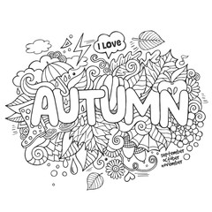 Autumn hand lettering and doodles elements background