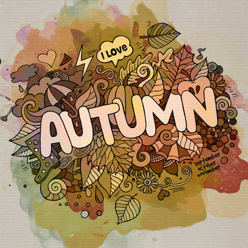Autumn hand lettering and doodles elements background
