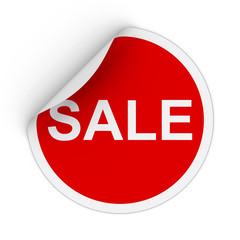 Sale Text Red Circle Sticker with Peeling Corner 3D Illustration