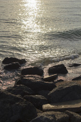 landscape of sea water with a sunrise ; Songkhla Thailand
