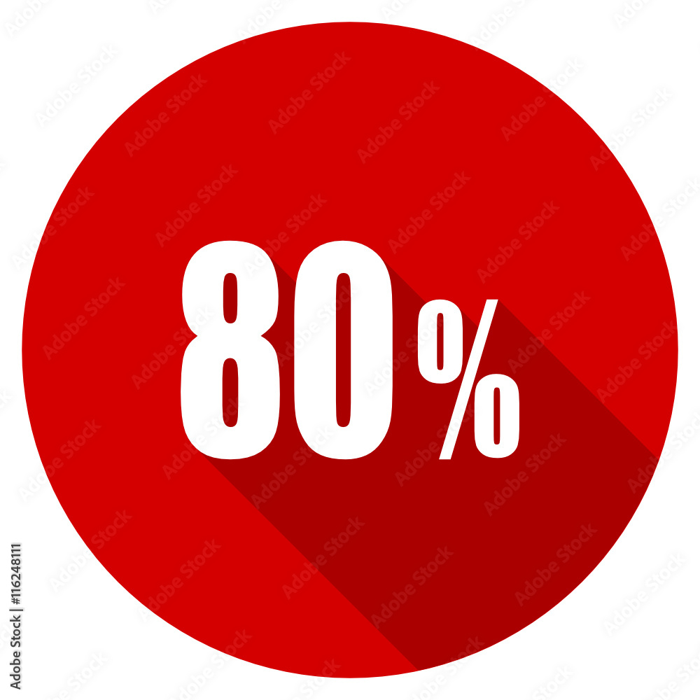 Aufkleber flat design red round 80 percent vector icon