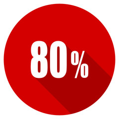 Flat design red round  80 percent vector icon