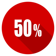 Flat design red round  50 percent vector icon