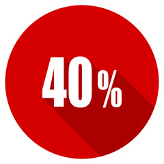 Flat design red round 40 percent vector icon