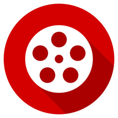 Flat design round red web movie vector icon