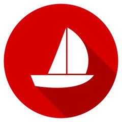 Flat design round red web yacht vector icon