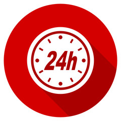 Flat design red round 24h vector icon