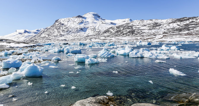 Iceberg lagoon, nearby Qoornoq former fishermen village, Greenla