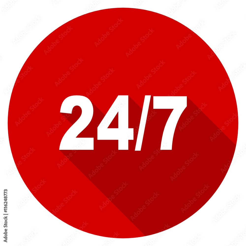 Poster flat design red round 24/7 vector icon