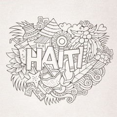 Haiti hand lettering and doodles elements and symbols background
