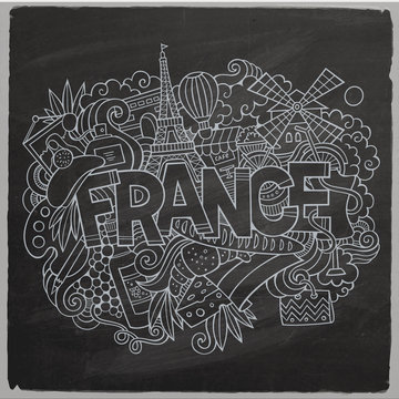 France country hand lettering and doodles elements