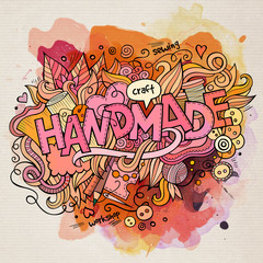 Handmade watercolor cartoon hand lettering and doodles elements