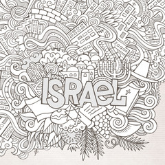 Israel hand lettering and doodles elements background. Vector il