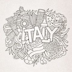 Fototapeta premium Italy country hand lettering and doodles elements