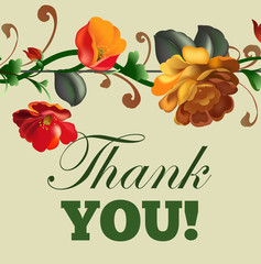 'Thank you' card with beautiful vintage flowers