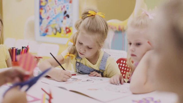 little cute girls paint coloring book