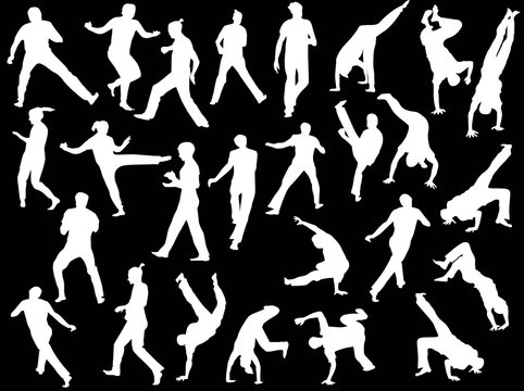 twenty six fighter silhouettes isolated on black