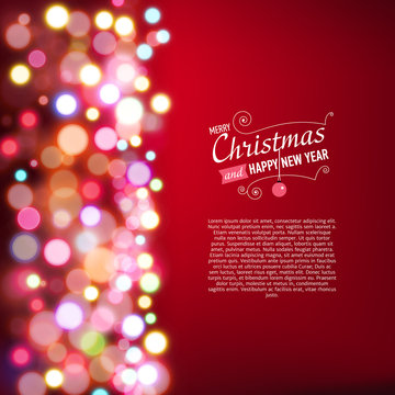 Merry Christmas Background with bokeh lights.