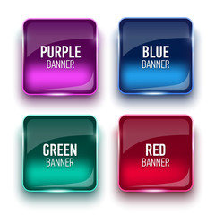 Set of glass purple, red, green and blue banners