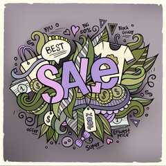 Sale cartoon hand lettering and doodles elements background