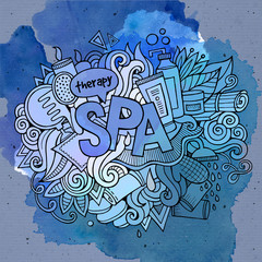 Spa watercolor cartoon hand lettering and doodles elements